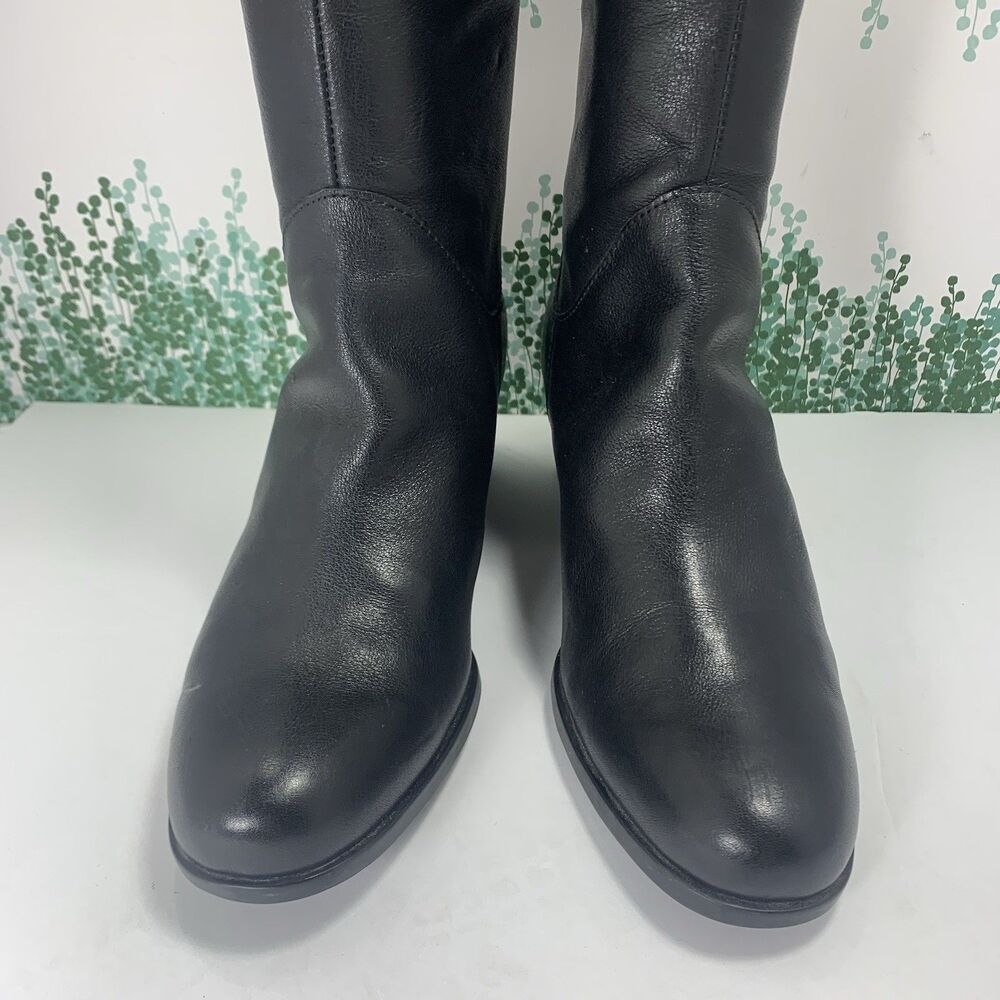 BORN Black Leather Tall Stacked Heel Boots 9.5 Womens - Picture 4 of 16